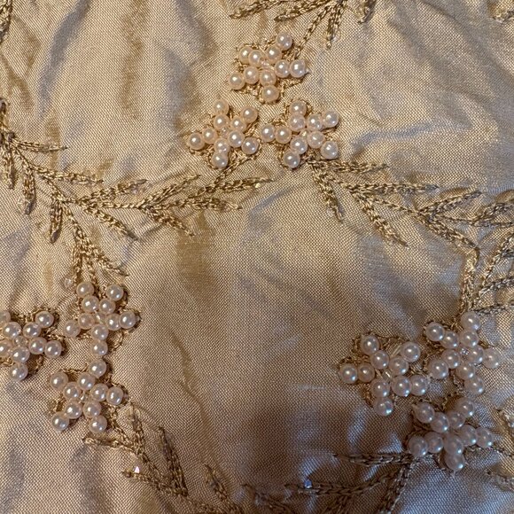 Bespoke Epidemy of Luxury Gold Silk, Pearl Beading King Bedspread Silk Lining - Picture 4 of 5